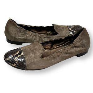 AGL Shimmer Taupe Leather Ballet Flats with Snake Print Cap 39